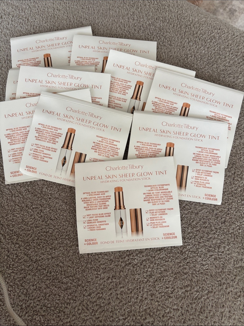10 Charlotte Tilbury Unreal Skin Sheer Glow Tint Foundation Stick Sample Cards –
